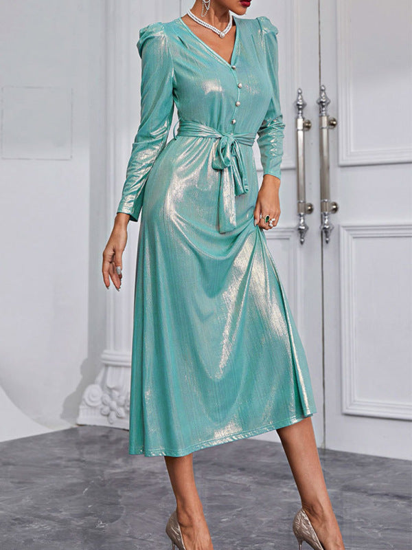 Levoire | Femme Élégant Robe V col Professionnel Slim Robe Paillettes Bleu clair