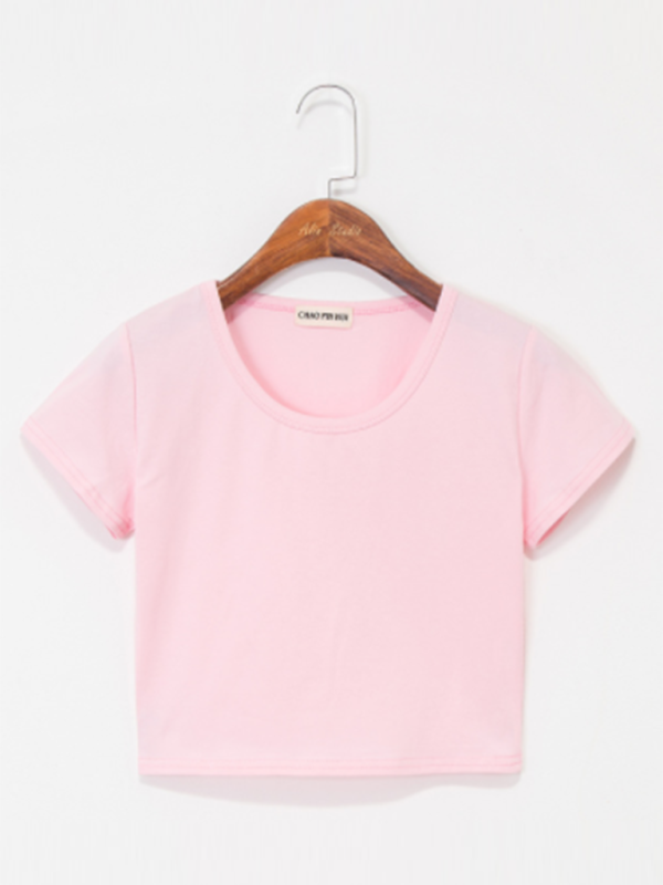 Levoire | Femmes Col Rond Manches Courtes Blouse Rosa