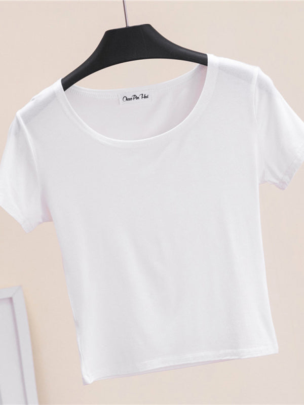 Levoire | Femmes Col Rond Manches Courtes Blouse Rohvit kerma blanc