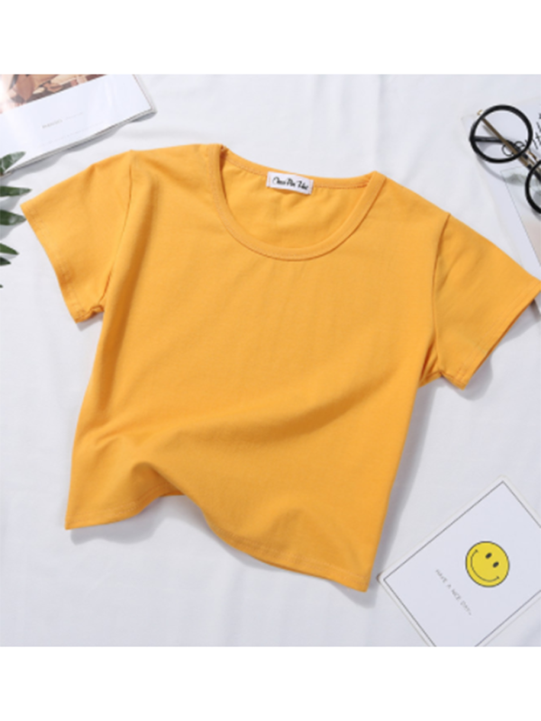 Levoire | Femmes Col Rond Manches Courtes Blouse Jaune