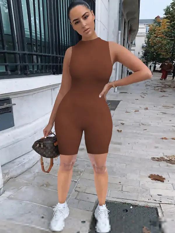Levoire | Femme combinaison de loisirs sans manches ajustée taille haute sport Braun
