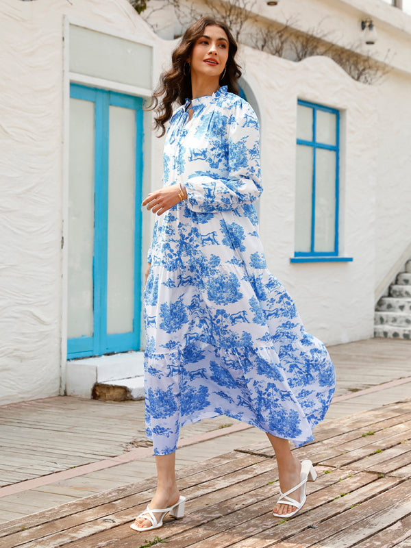Levoire | Vêtements pour femmes Imprimé Couronne royale Robe d'été à manches longues Sininen L