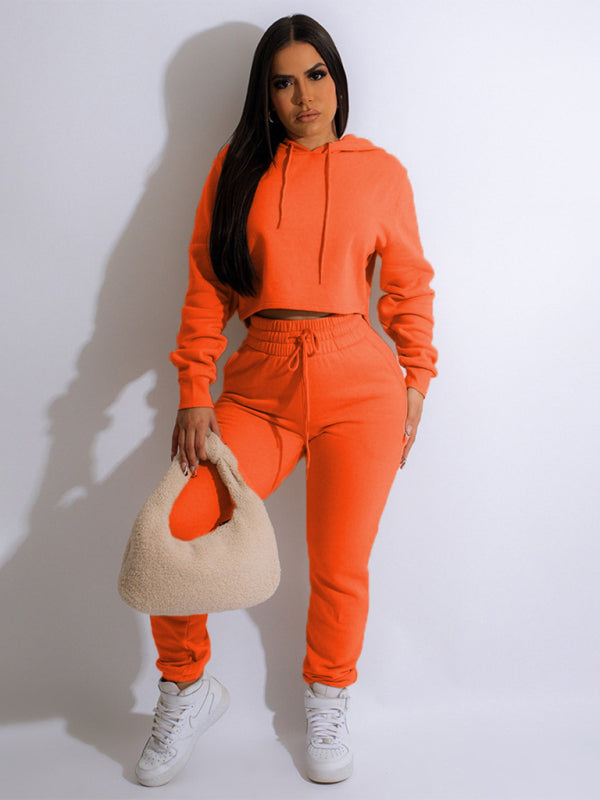Levoire | Femme unicolore décontracté ensemble de sweat à capuche Orange