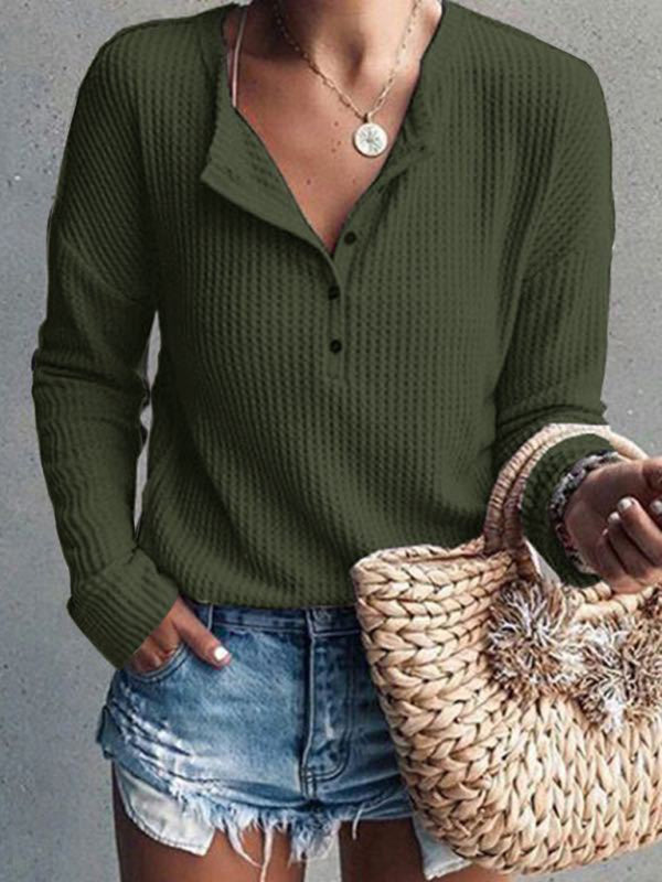 Levoire | Chemises pour femmes Col rond Ouvert Tube Manches longues Unicolore T-shirt Vert émeraude