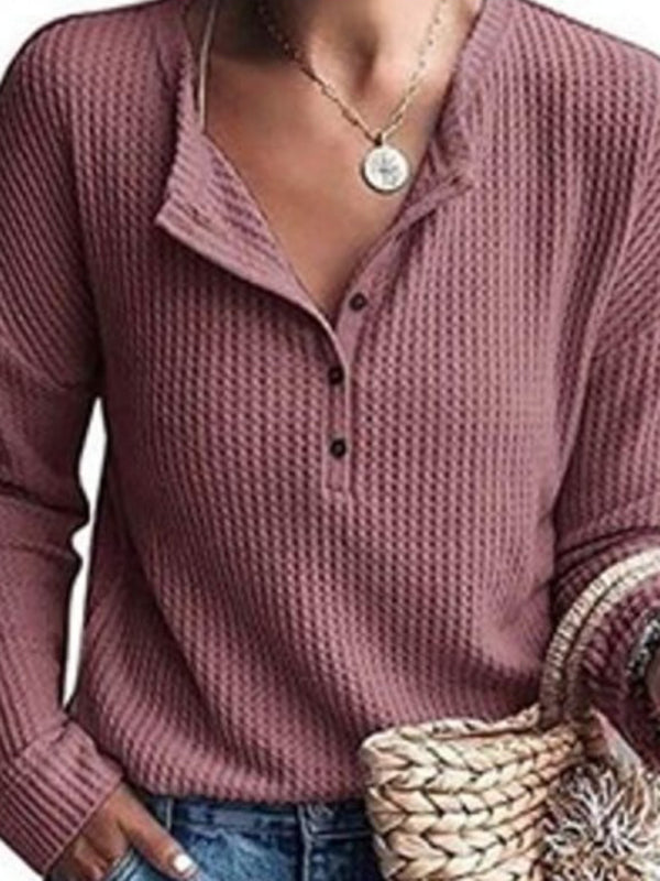 Levoire | Chemises pour femmes Col rond Ouvert Tube Manches longues Unicolore T-shirt Haricot Rouge Gris