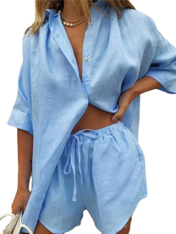Levoire | Pour femmes Coloré Simple Blouse à manches courtes Shorts Lâche Mode Vêtements Vêtements de loisirs