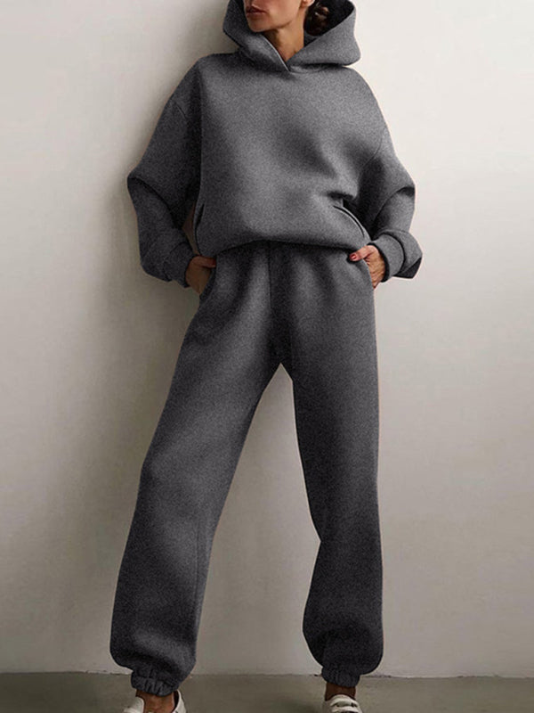 Levoire | Femme pantalon décontracté uni épais en sweat à capuche à manches longues Gris