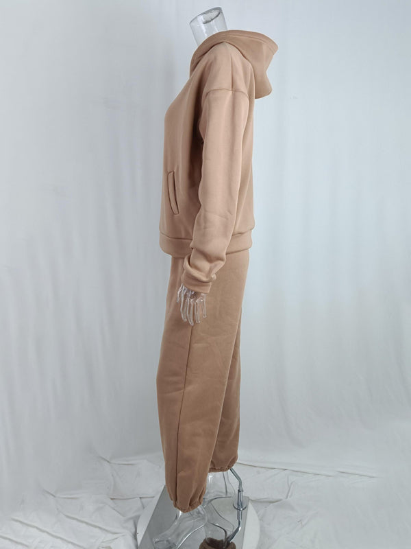 Levoire | Femme pantalon décontracté uni épais en sweat à capuche à manches longues