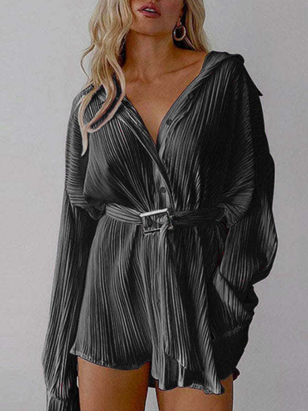 Levoire | Falteseimel Ceinture Chemise Mode Décontractée Robe Noir