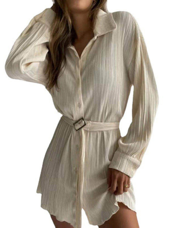 Levoire | Falteseimel Ceinture Chemise Mode Décontractée Robe Blanc
