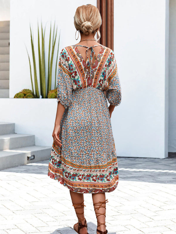 Levoire | Femmes Tissé V-Encolure Dos Nu Robe Boho