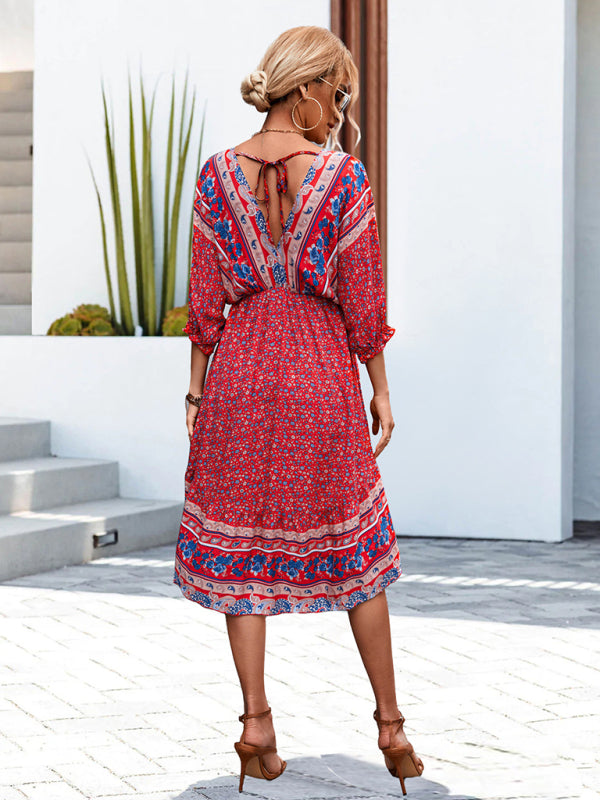 Levoire | Femmes Tissé V-Encolure Dos Nu Robe Boho