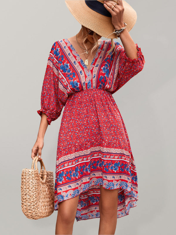Levoire | Femmes Tissé V-Encolure Dos Nu Robe Boho Rot