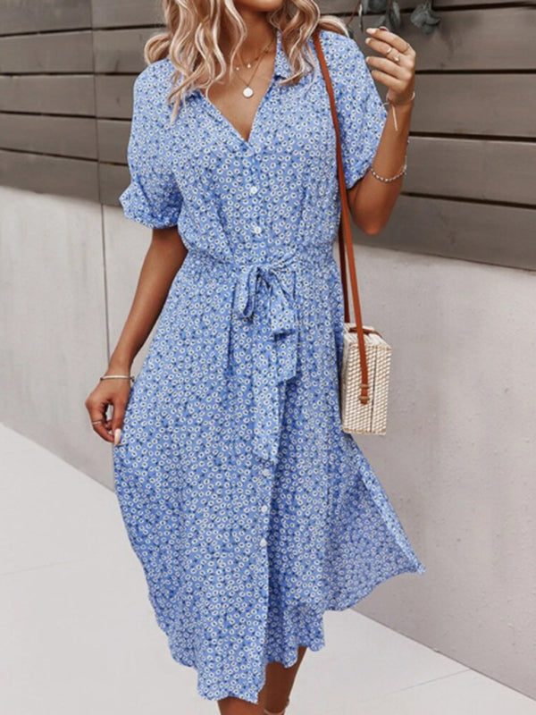 Levoire | Délicieuse robe de printemps et d'été de style resort avec grand imprimé Bleu