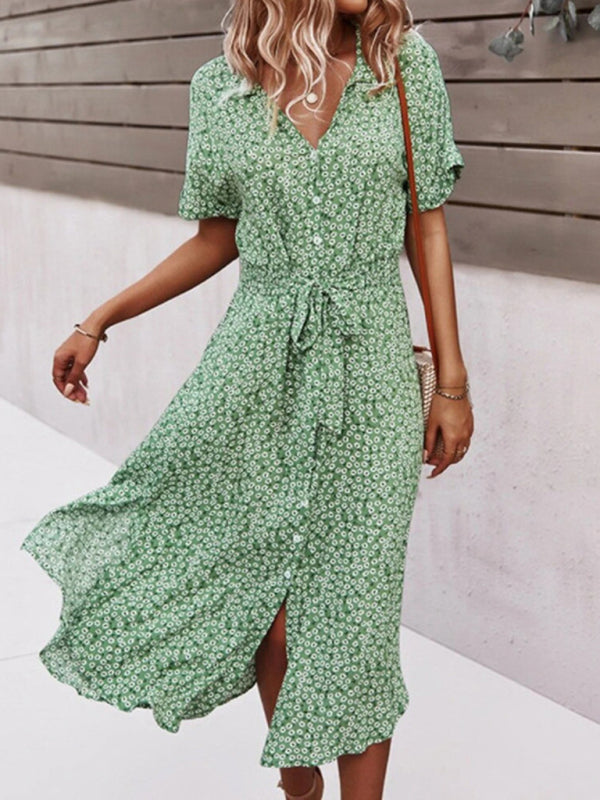 Levoire | Délicieuse robe de printemps et d'été de style resort avec grand imprimé Vert