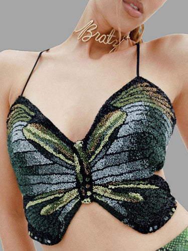 Levoire | Femme Dos nu Liens imprimé papillon Débardeur
