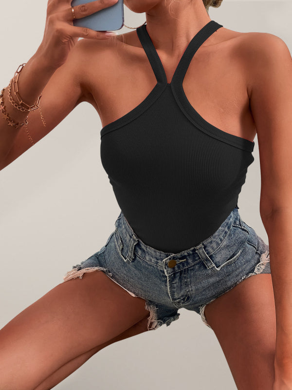 Levoire | Femme Unicolore Halter Polyvalent Top Noir