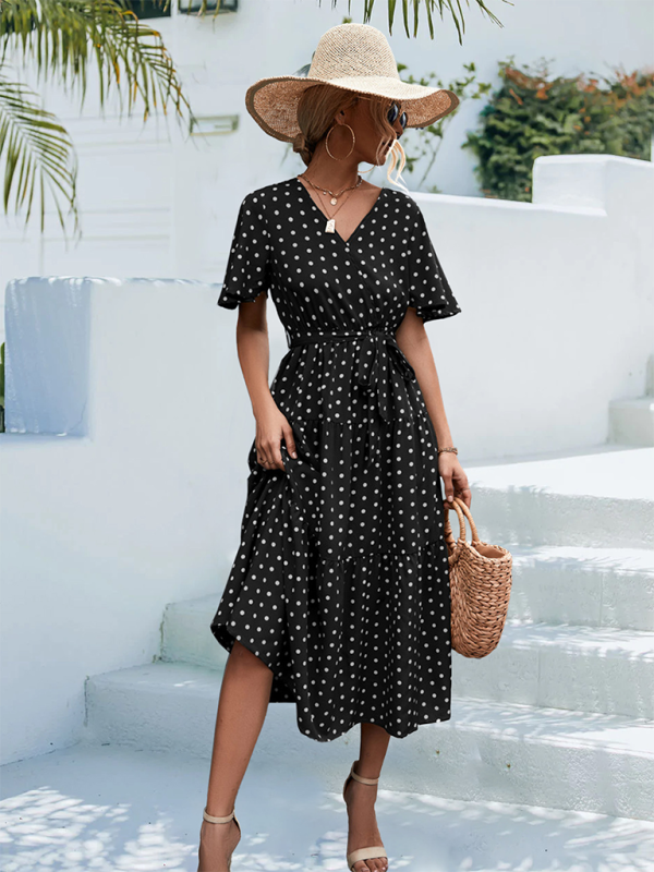 Levoire | Femmes à pois à manches courtes robe midi