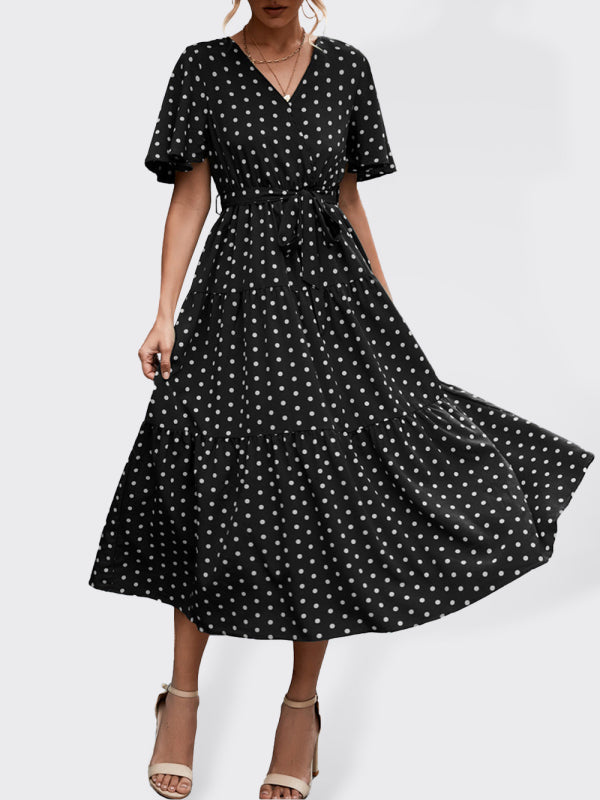 Levoire | Femmes à pois à manches courtes robe midi Noir