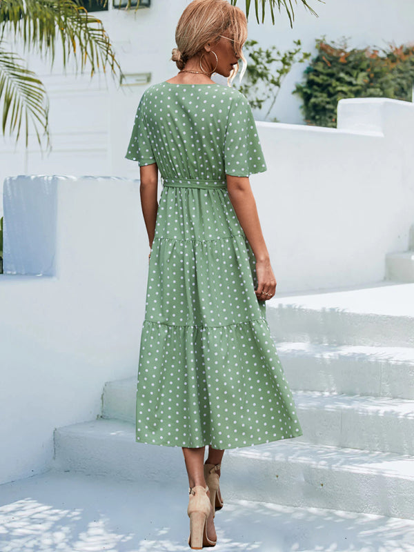 Levoire | Femmes à pois à manches courtes robe midi