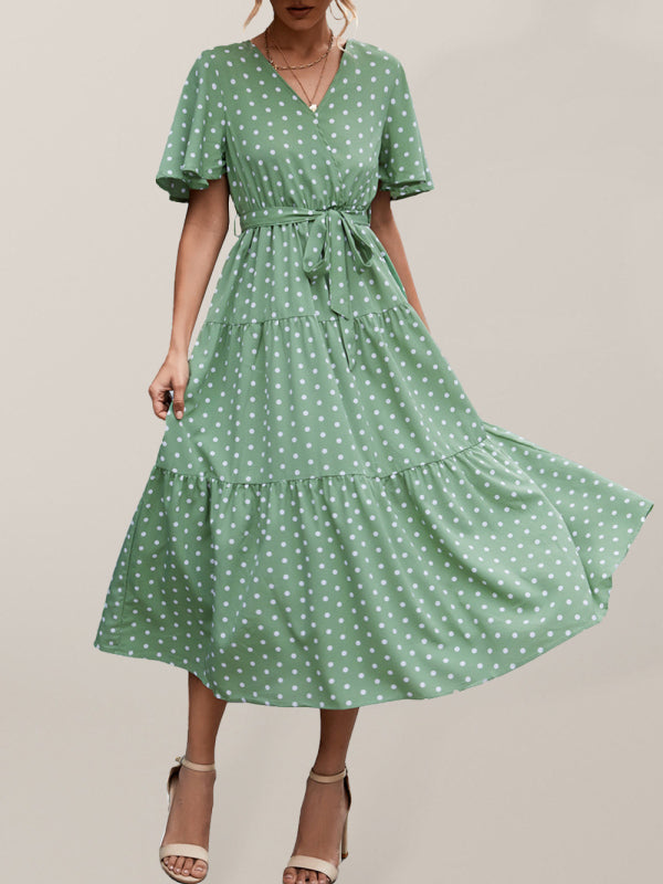 Levoire | Femmes à pois à manches courtes robe midi Vert
