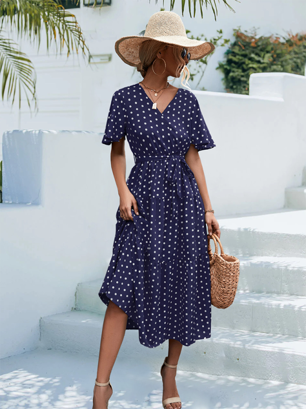 Levoire | Femmes à pois à manches courtes robe midi
