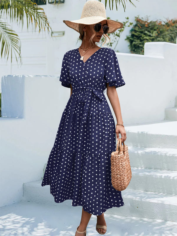 Levoire | Femmes à pois à manches courtes robe midi