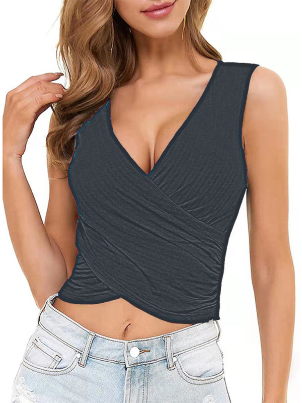 Levoire | Notre Été Dame Top Uni Court Sexy Slim Croisé Chute Débardeur