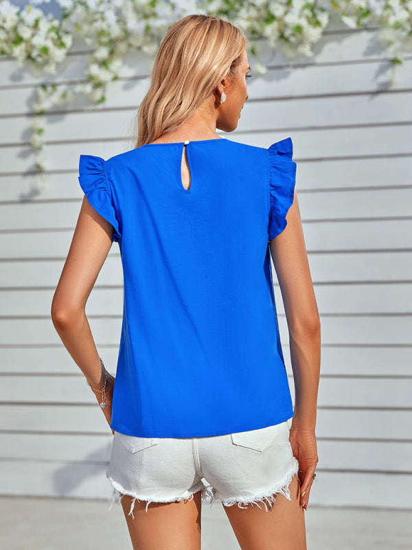 Levoire | Femme Tissée Col Rond Pointu Volant Top