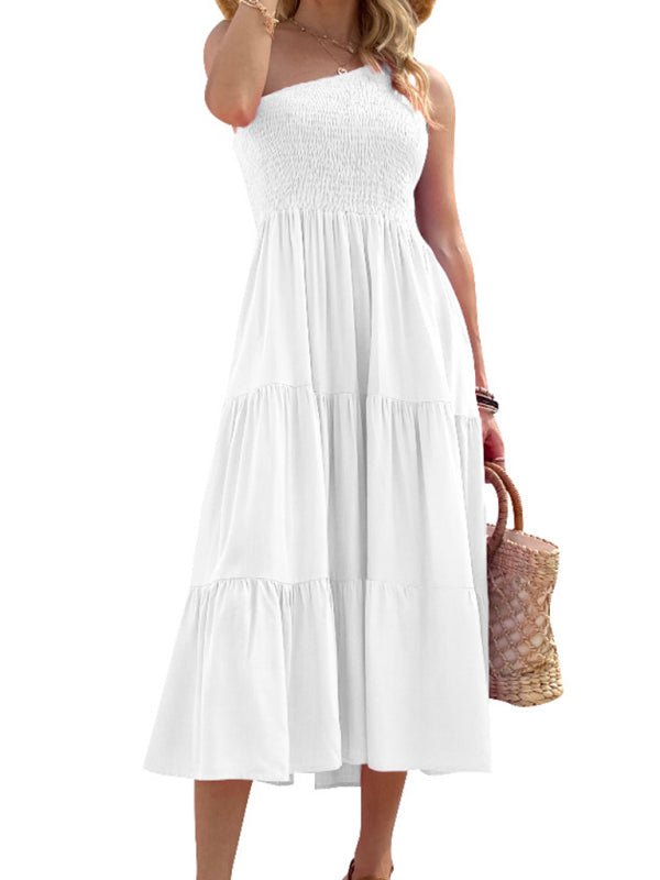Levoire | Femmes Woven Une-Épaule Décontracté Élégant Robe Blanc