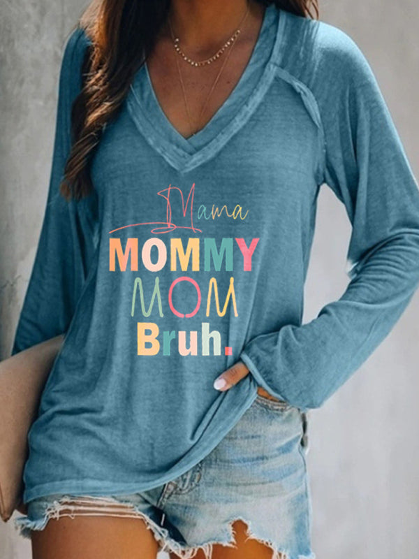 Levoire | Femme Tricoté V-Urgent Manches Longues Imprimé T-shirt Bleu