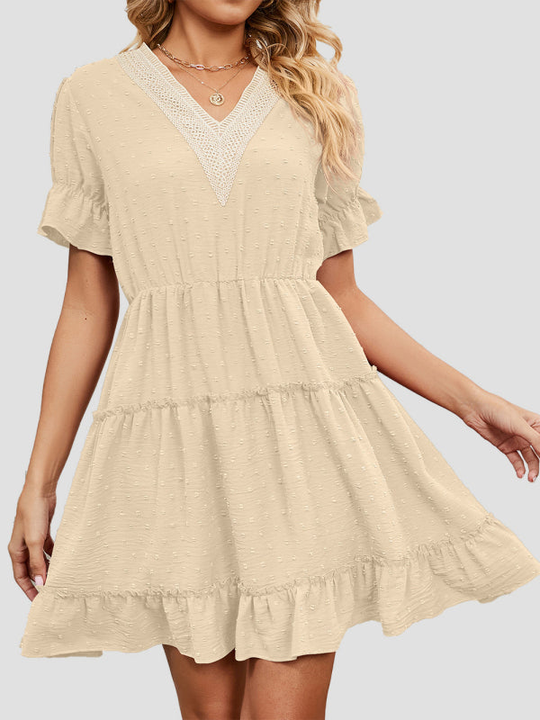 Levoire | Femme Tissé Chiffon Jacquard V-Cou Robe de Loisirs Cracker kaki