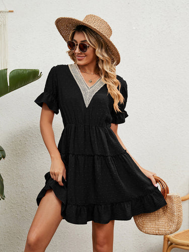 Levoire | Femme Tissé Chiffon Jacquard V-Cou Robe de Loisirs