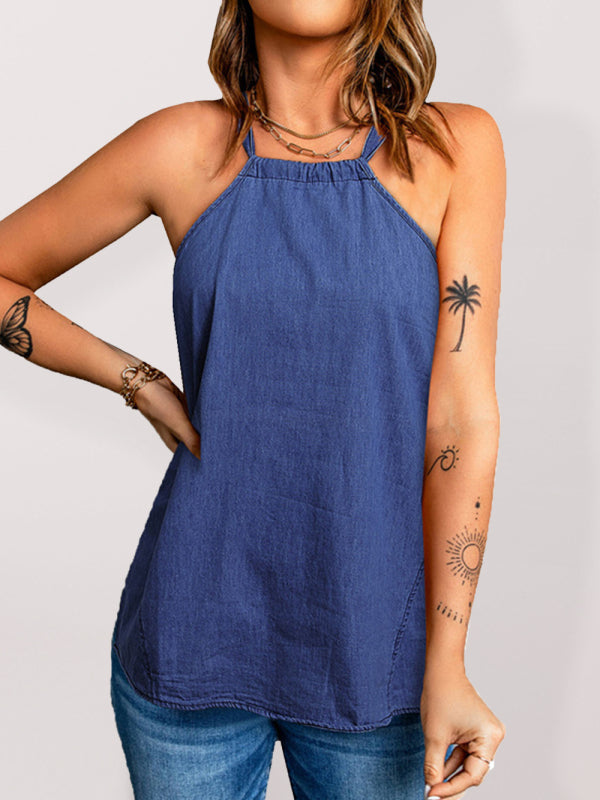Levoire | Femme Monochrome Dos nu Top long loose Violet marine