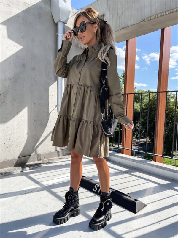 Levoire | Robe chemise ample unie européenne et américaine