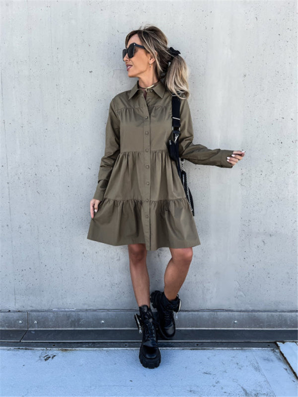 Levoire | Robe chemise ample unie européenne et américaine