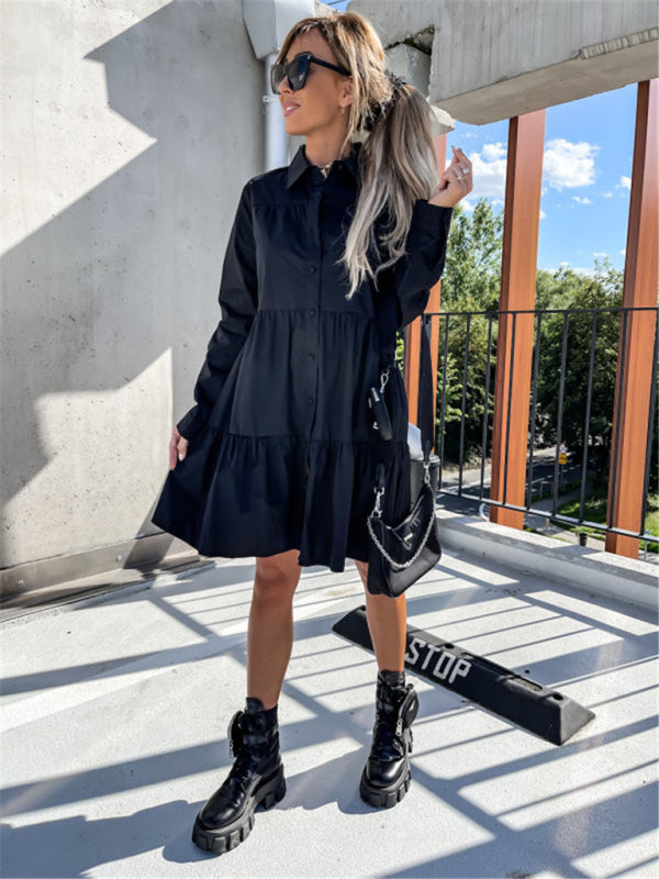 Levoire | Robe chemise ample unie européenne et américaine
