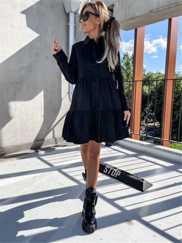 Levoire | Robe chemise ample unie européenne et américaine