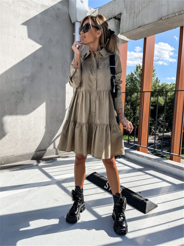 Levoire | Robe chemise ample unie européenne et américaine