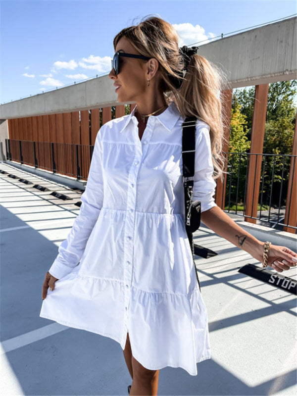 Levoire | Robe chemise ample unie européenne et américaine