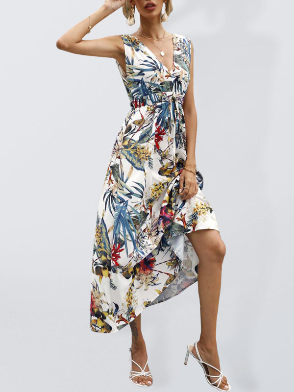 Levoire | Robe à taille imprimée à manches courtes décontractée pour les vacances Blanc