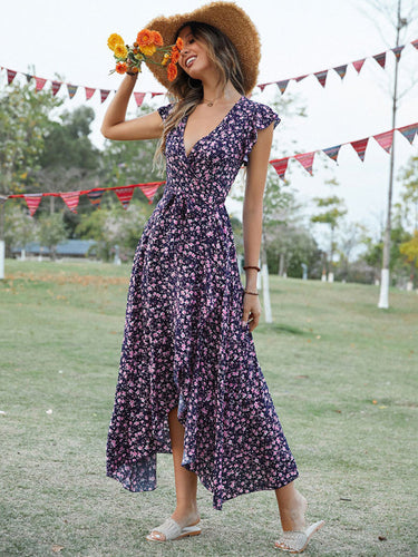 Levoire | Robe à pression slim à noeud à décolleté en V bohème