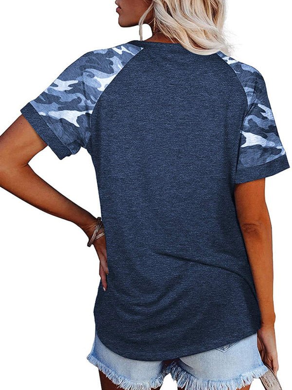 Levoire | Femme Loisirs Camouflage Imprimé Mosaïque Col Rond T-shirt à Manches Courtes