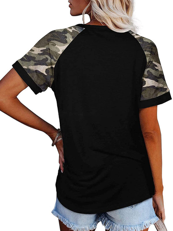 Levoire | Femme Loisirs Camouflage Imprimé Mosaïque Col Rond T-shirt à Manches Courtes