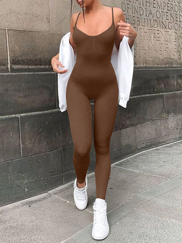 Levoire | Femme Nouvelle Mode Mono Couleur Yoga Sport Combinaison Café