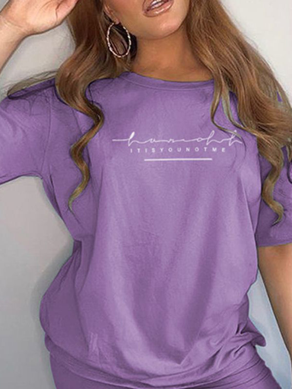 Levoire | Nouveau t-shirt à motif lettre léger et décontracté, vêtements de sport Violet