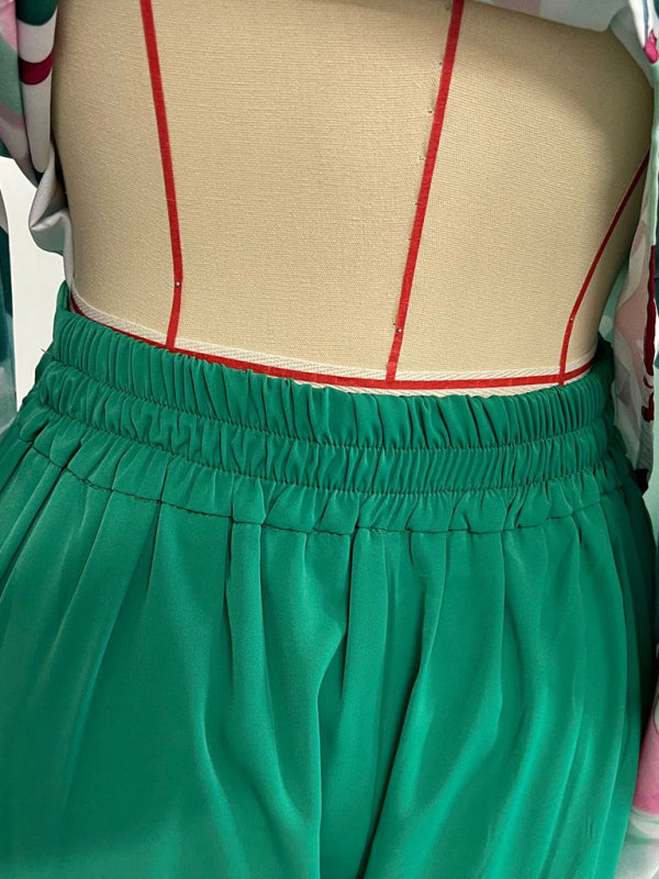 Levoire | Été ample décontracté imprimé chemise haut pantalon large ensemble deux pièces