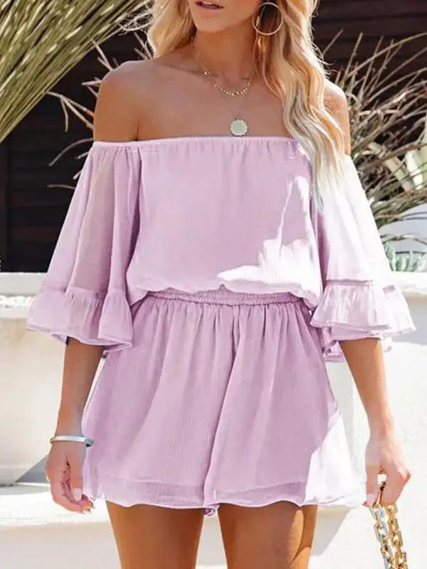 Levoire | Nouveau short à manches courtes ajustement ample en chiffon uni combi-short Violet