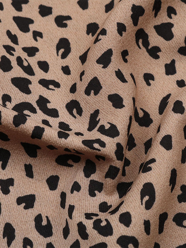 Levoire | Femme Tissé Mode Décontractée Ample Imprimé Léopard Col V Manches Courtes Chemise