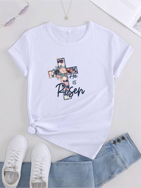 Levoire | T-shirt graphique croix fleur religieuse pour femmes Blanc